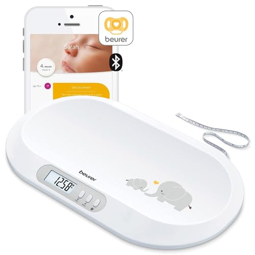 Beurer BY90 Baby Scale, Pet Scale, Digital, with Measuring Tape, Tracking Weight with App | for: Infant, Newborn, Toddler/Puppy, Cat - Animals | LCD Display, Weighs Lbs/Kg/Oz Highly Accurate