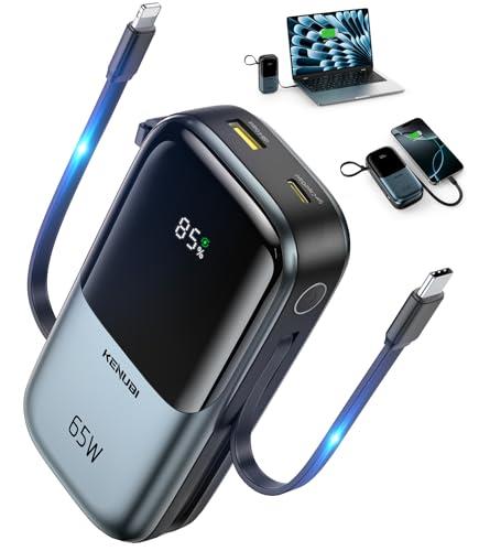 2025 Latest Portable Charger with Built in Cables, 20000mAh 65W Compact USB C Laptop Power Bank Fast Charging Travel Essentials Battery Pack for MacBook Dell iPad Steam Deck iPhone 17 16 Samsung S24
