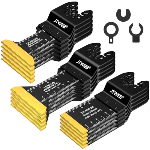 JTWEB 15PCS Titanium Oscillating Saw Blades, Multitool Blades Oscillating Tool Blade Metal Cutting for Wood Nails, Screws, Plastic, Multi Tool Blades Kits for Milwaukee Bosch Ryobi