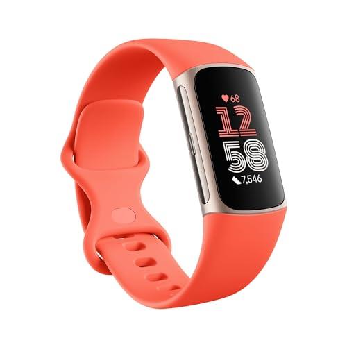 Fitbit Charge 6 Advanced Health and Fitness Tracker with Google Apps, Built-in GPS, Stress Management tools and Heart Health Insights -Coral/Champagne Gold Aluminium APAC