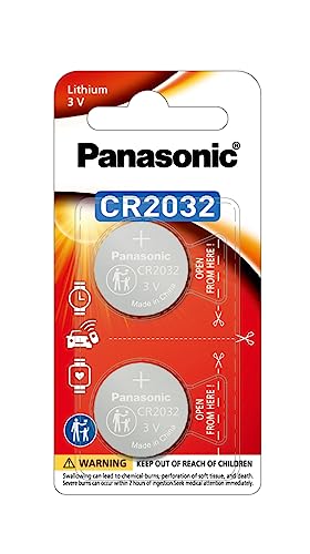Panasonic CR2032 3V Lithium Coin Battery, 2 Pack (CR-2032PG/2B)