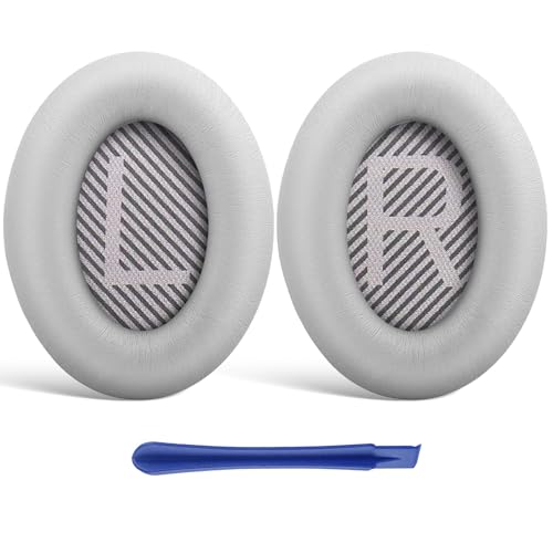T Tersely Replacement Earpads Cushions for Bose QC SE/SC/35/35II/45 QuietComfort Series Headphones, Ear Pads Covers with Soft Protein Leather Shaped Scrims with 'L and R' Lettering (Grey)