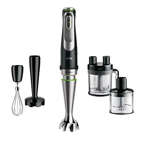 Braun Household MultiQuick 9 MQ Hand Blender - with Active PowerDrive and SplashControl, incl. Masher, Vegetable Masher, Blender, Chopper & Whisk, 1200 Watt, Black/Stainless Steel
