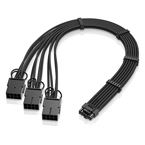 EZDIY-FAB GPU Power Sleeved Cable Extension, 16pin(12+4) 12VHPWR PCIe 5.0 Connector Male to 3X PCIE 8 PIN for RTX 4080/ 3090Ti, with Pre-Installed Cable Combs-16AWG/Black