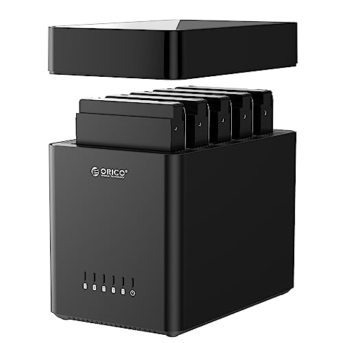 ORICO 5 Bay 3.5 Inch Hard Drive Enclosure USB C to SATA Magnetic Tool-Free External HDD Enclosure with 12V/6.5A Power Adapter for Family Storage Expansion Up to 90TB(5x18)