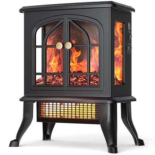 BLUEQUE Fan Heater for Bedroom - 2000W Electric Space Heater, Stove Fireplace Heating with Realistic LED 3D Flames, Fake Freestanding Fireplace for Living Rooms, Office, Indoor Home Use