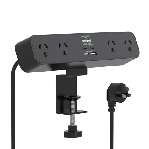 One Beat PD 30W Desk Clamp Power Board USB C,Fast Charging Station,4 Outlets with 4USB Ports(2USB C),Desktop Mounted Power Board Surge Protected,1.5M Extension Cord for Desk Accessories Home Office-BK