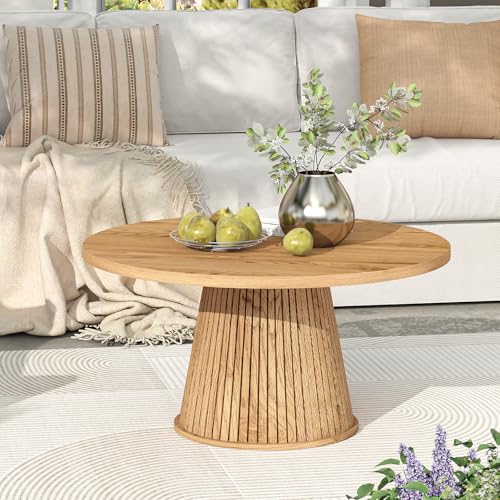 Lamar Round Coffee Table Fluted Round Tea Table End Table - Minimalist Center Table for Living Room