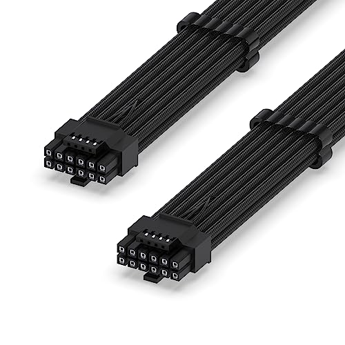 EZDIY-FAB 16AWG PCI-e 5.0 12VHPWR PSU Sleeved Cable, 600W 12+4 Pin Male to 12+4 Pin Male Cable for RTX 3090Ti/4070Ti/4080/4090, 60cm/23.62in-Black