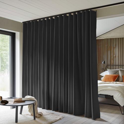 MaKefeile Room Divider Curtains Total Blackout Privacy Curtain Panel Room Thermal Insulated Noise Reduction Curtain for Bedroom Window Living Room Ceiling Track Curtain W 15 ft × H 9 ft Black.