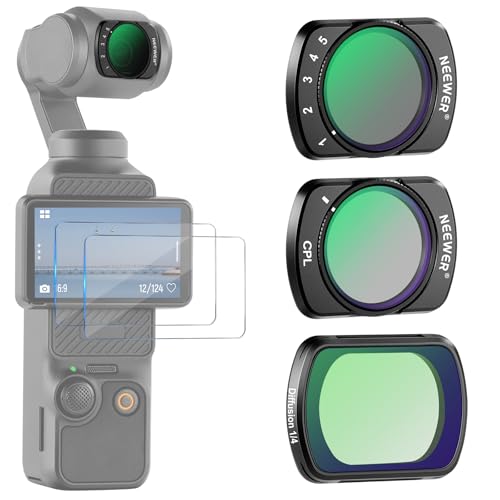 NEEWER Magnetic ND Filter Set Compatible with DJI Osmo Pocket 3 Creator Combo Accessories, Variable Neutral Density ND2-32 CPL Polarizing Black Diffusion 1/4 Effect Filter, 2 Screen Protectors