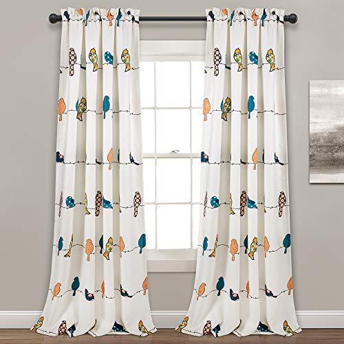 Lush Decor Rowley Birds Room Darkening Window Curtain Panel Pair, 95" x 52"+ 2" Header, Multi, 95" L