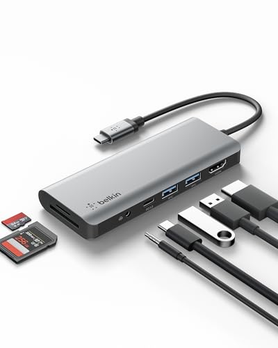 Belkin USB-C Hub, 7-in-1 MultiPort Docking Station for MacBook & Windows - 85W USB-C Power Delivery 3.0, 4K HDMI 1.4, 2X USB-A 3.0, SD 3.0, Micro SD 3.0, & 3.5mm Audio Jack
