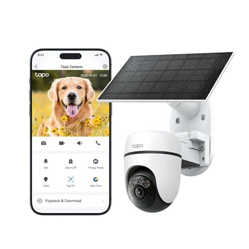 Tapo C610 Kit Solar-Powered Pan/Tilt 2K Security Cam, 3MP, AI Detection | 2K 3MP, Solar Panel Included, 360° Pan/Tilt, Person Detection & Tracking, Colour Night Vision, Local & Cloud Storage