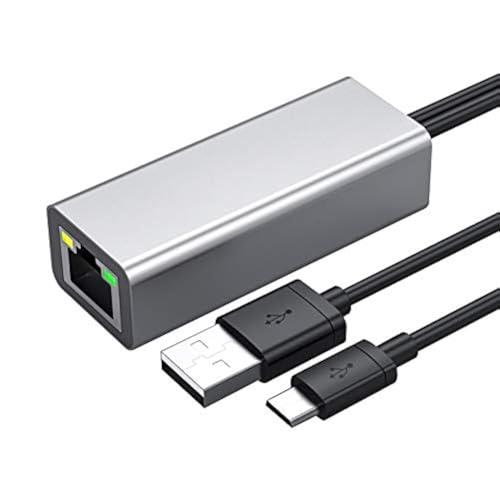 Ethernet Adapter for Fire TV Stick Chromecast Ultra/2/1/Audio Google Home Mini Mirco USB A to RJ45 Ethernet Adapter with USB A Power Supply Cable 3.3ft (Grey)