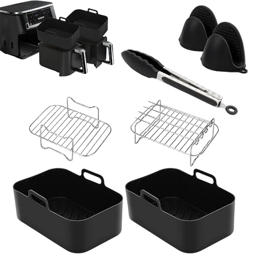 Air Fryer Liners for Ninja Dual Pack of 2, Reusable Silicone Air Fryer Liners for AF400UK F300UK T17088 & Tower, Ninja Accessories, Silicone Liner Pot Basket 7.6-9.5L