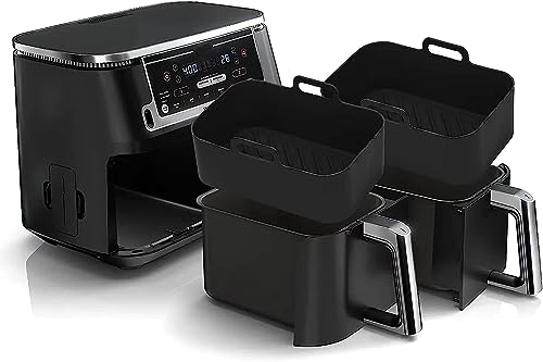 Air Fryer Liners for Ninja Dual Pack of 2, Reusable Silicone Air Fryer Liners for AF400UK F300UK T17088 & Tower, Ninja Accessories, Silicone Liner Pot Basket 7.6-9.5L