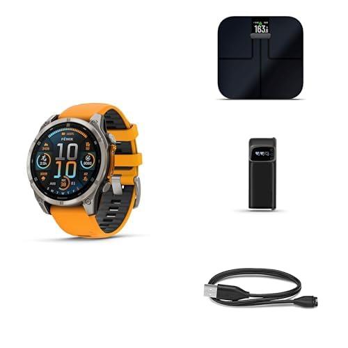 Garmin Fenix 8 Wellness Bundle - Fenix 8, 47mm, AMOLED, Sapphire, Carbon Gray Titanium, Index™ S2, Black, Index BPM & Garmin USB-A Charging/Data Cable (0.5 m)