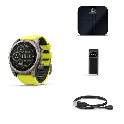 Garmin Fenix 8 Wellness Bundle - Fenix 8, 51mm, Solar, Sapphire, Titanium, Index™ S2, Black, Index BPM & Garmin USB-A Charging/Data Cable (0.5 m)