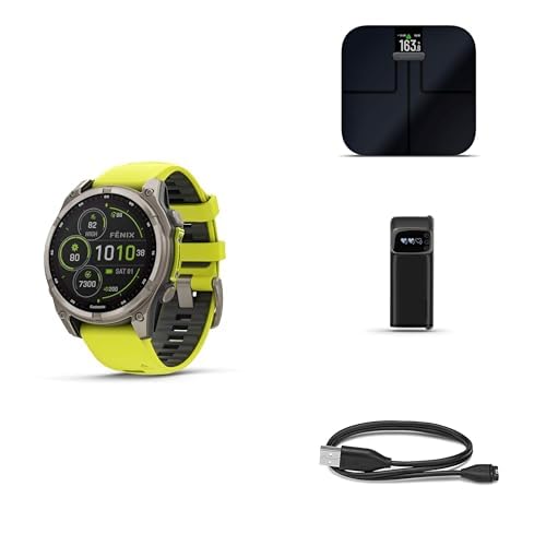 Garmin Fenix 8 Wellness Bundle - Fenix 8, 47mm, Solar, Sapphire, Titanium, Index™ S2, Black, Index BPM & Garmin USB-A Charging/Data Cable (0.5 m)