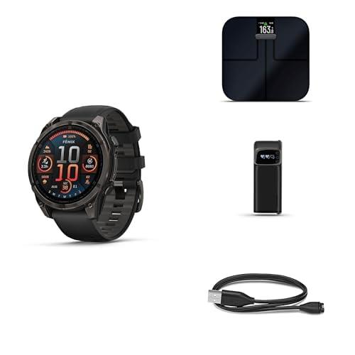 Garmin Fenix 8 Wellness Bundle - Fenix 8, 47mm, AMOLED, Sapphire, Carbon Gray Titanium, Index™ S2, Black, Index BPM & Garmin USB-A Charging/Data Cable (0.5 m)