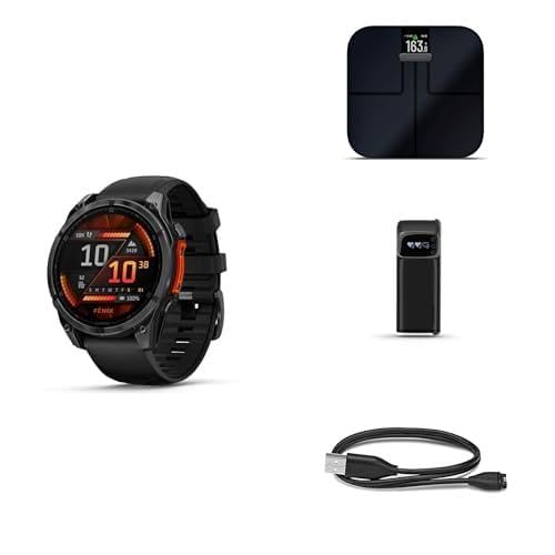 Garmin Fenix 8 Wellness Bundle - Fenix 8, 47mm, AMOLED, Slate Gray, Index™ S2, Black, Index BPM & Garmin USB-A Charging/Data Cable (0.5 m)