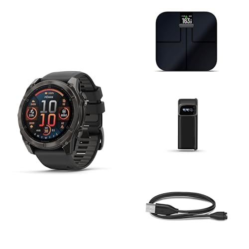 Garmin Fenix 8 Wellness Bundle - Fenix 8, 51mm, AMOLED, Sapphire, Carbon Gray Titanium, Index™ S2, Black, Index BPM & Garmin USB-A Charging/Data Cable (0.5 m)