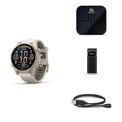 Garmin Fenix 8 Wellness Bundle - Fenix 8, 43mm, AMOLED, Sapphire, Soft Gold, Index™ S2, Black, Index BPM & Garmin USB-A Charging/Data Cable (0.5 m)