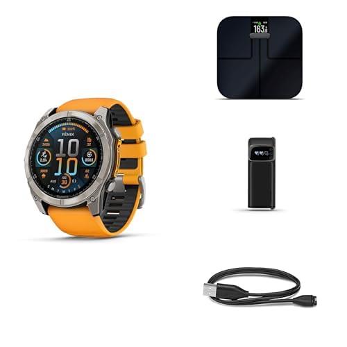 Garmin Fenix 8 Wellness Bundle - Fenix 8, 51mm, AMOLED, Sapphire, Titanium, Index™ S2, Black, Index BPM & Garmin USB-A Charging/Data Cable (0.5 m)