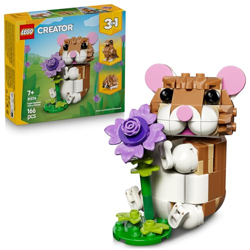 LEGO® Creator 3 in 1 Cute Hamster with a Flower 31376 Building Toy with 3 Build Options, Hamster, Hedgehog or Eagle - Animal Figures for Girls and Boys Aged 7+ - Creative Small Toy for Kids