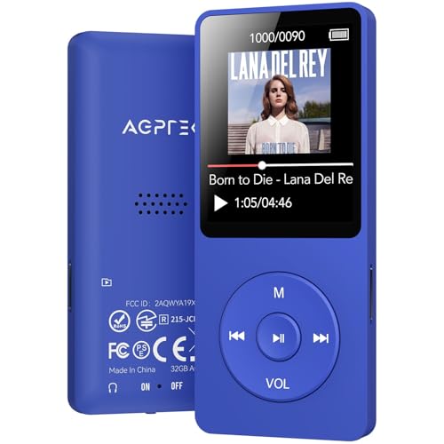 AGPTEK A02 32GB MP3 Player with Bluetooth 5.3, 1.8 inch Screen Portable Music Player with Speaker, FM Radio, Voice Recorder, Supports Expanded Up to 128GB