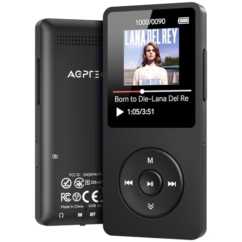 AGPTEK A02 32GB MP3 Player with Bluetooth 5.3, 1.8 inch Screen Portable Music Player with Speaker, FM Radio, Voice Recorder, Supports Expanded Up to 128GB