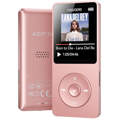 AGPTEK A02 32GB MP3 Player with Bluetooth 5.3, 1.8 inch Screen Portable Music Player with Speaker, FM Radio, Voice Recorder, Supports Expanded Up to 128GB