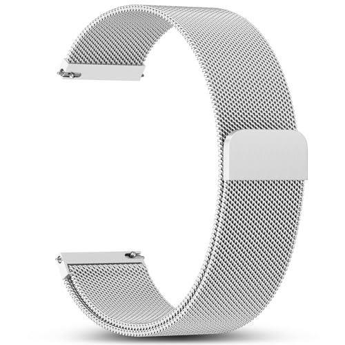 22mm Magnetic Band Compatible with Garmin Venu 3/2, Vivoactive 4 45mm, Garmin Forerunner 570 47mm/255/265, Amazfit GTR 4/3/2, Stainless Steel Milanese Strap for Samsung Galaxy Watch 3 45mm, Silver