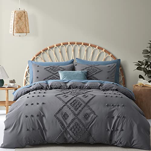 Oli Anderson Tufted Duvet Cover King Size, Soft and Lightweight Covers Set for All Seasons, 3 Pieces Boho Embroidery Shabby Chic Bedding (Grey, King, 104’’ x 90’’) B09PCVDY8H_CA NARF