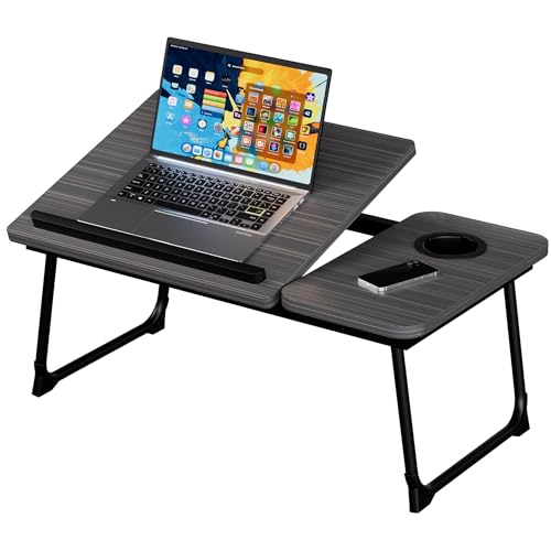 Laptop Desk Adjustable for Bed & Couch – Portable Lap Desk with Tilting Top, Foldable Legs & Cup Holder, Fits 15.6" Laptops, Lightweight for Writing, Eating, or Reading (22” x 13”)