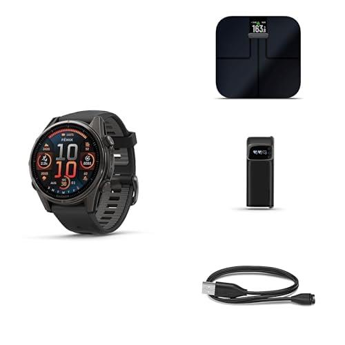 Garmin Fenix 8 Wellness Bundle - Fenix 8, 43mm, AMOLED, Sapphire, Carbon Gray Titanium, Index™ S2, Black, Index BPM & Garmin USB-A Charging/Data Cable (0.5 m)