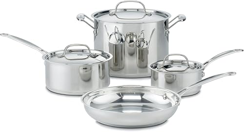 Cuisinart 77-7 Chef's Classic Stainless 7-Piece Cookware Set | Induction cookware compatible with all stovetops, tri-ply base, cool-grip handles, nontoxic cookware set, oven safe 550°F