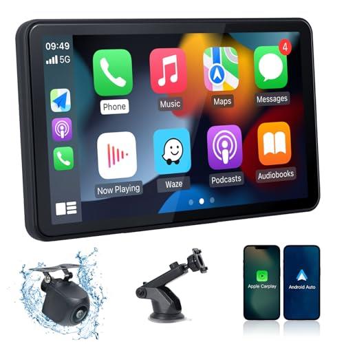 CARabc 7" Wireless CarPlay & Wireless Android Auto Touch Screen Car Radio - Portable Dash Mount Adapter with GPS Navigation, Mirror Link FM Voice Control