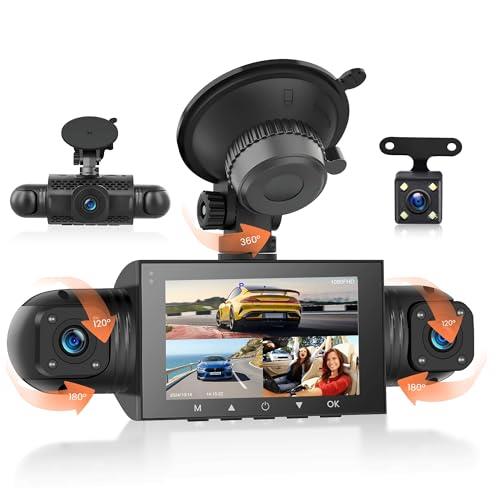 4 Channel Dash Cam 360° Car Recorder Front and Rear Inside Side，3 inch 1080P DVR Camera with 480 Rear Pull + G-Sensor, Rearview, Night Visio, Loop Record, 24H Parking Watch