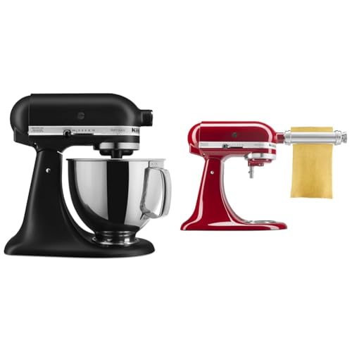 KitchenAid KSM-150 Artisan Stand Mixer, Matte Black + Pasta Roller Attachment (KSMPSA)
