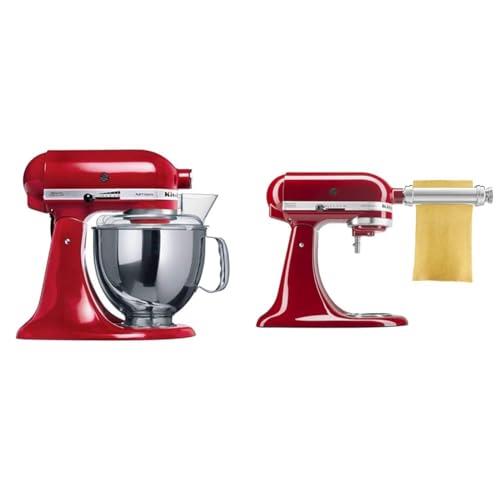KitchenAid KSM-150 Artisan Stand Mixer, Empire Red + Pasta Roller Attachment (KSMPSA)