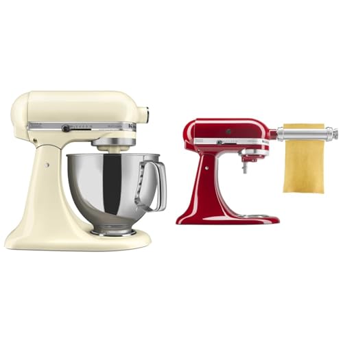 KitchenAid KSM-150 Artisan Stand Mixer, Almond Cream + Pasta Roller Attachment (KSMPSA)