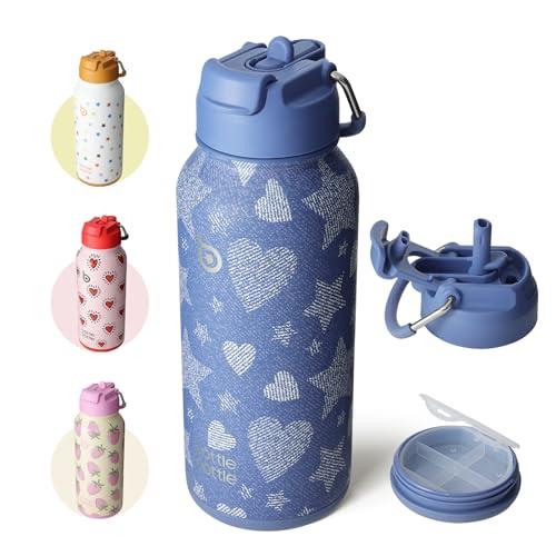 BOTTLE BOTTLE 32oz Insulated Water Bottle Stainless Steel Sport Water Bottle with Straw Dual-use Lid Design for Gym with Pill Box (Denim Beats)