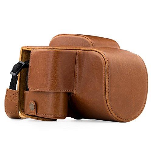 MegaGear Panasonic Lumix DC-FZ80 Ever Ready Leather Camera Case and Strap, with Battery Access - Light Brown - MG1225
