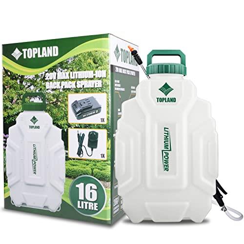 TOPLAND 16L Weed Sprayer Backpack Battery Powered with 20V Battery and Charger