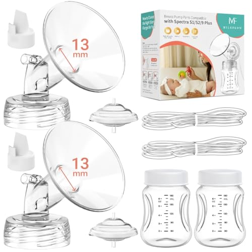 Breast Pump Parts Compatible with Spectra S1,S2,S9 Plus, Replacement Kit for Spectra Pump Parts Include 2PCS Flange, Duckbill Valve, Tube,Bottle, Backflow Protector, Not Original Accessories
