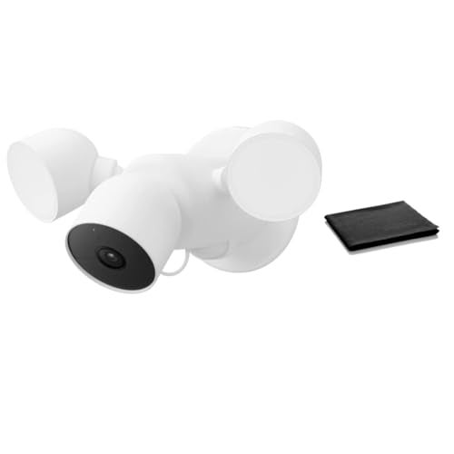 Google Nest Cam with Floodlight, Outdoor 1080p Smart Security Camera, Flood Lights, Motion Alerts, 2-Way Talk, Works Home, Weather-Resistant, Wired, White, Bulk Packaging, with Cloth