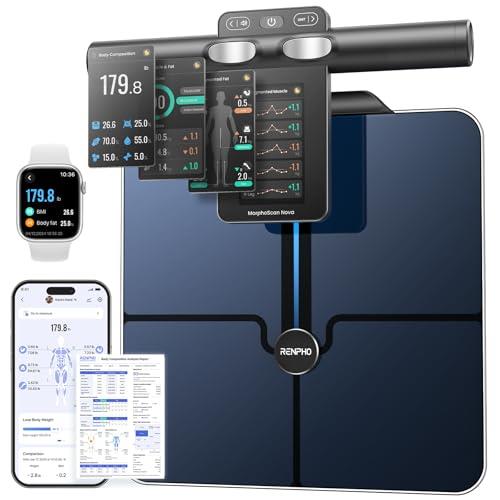 RENPHO Smart Scale for Body Weight, 8-Electrode Body Composition Scale with BMI, Fat, Muscle Mass, Rechargeable Body Fat Scale with Full-Color TFT LCD on Handle, MorphoScan Nova