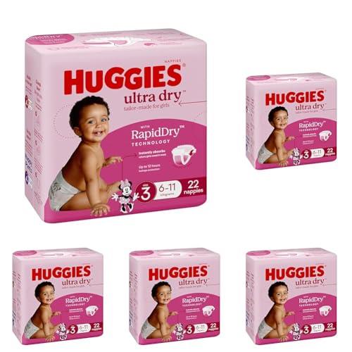 Huggies Ultra Dry Nappies Girl Size 3 (6-11kg) 22 Count (Pack of 5)